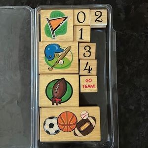 GO TEAM SPORTS wooden rubber stamp set, 10 piece set